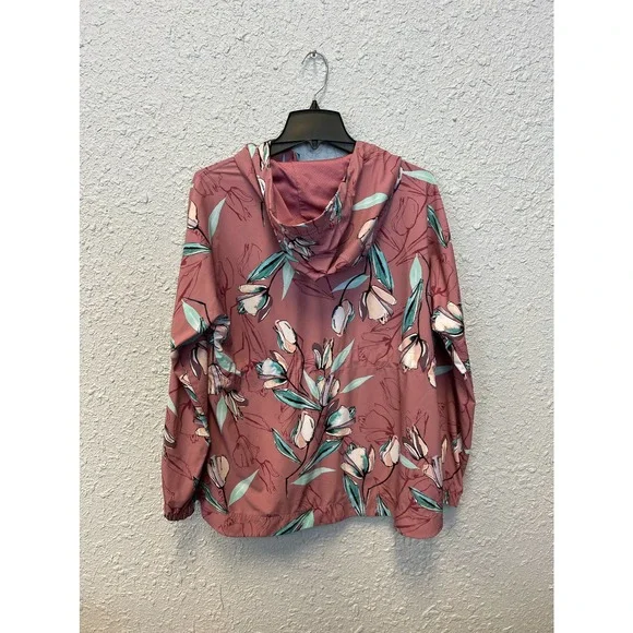 CALIA Anywhere Printed Woven Pullover Hoodie Floral Windbreaker Cinched Waist M - Picture 2 of 8